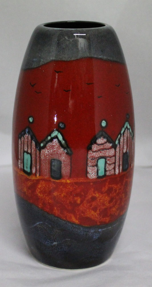 Torpedo Vase - Studio Poole Red Beach Huts