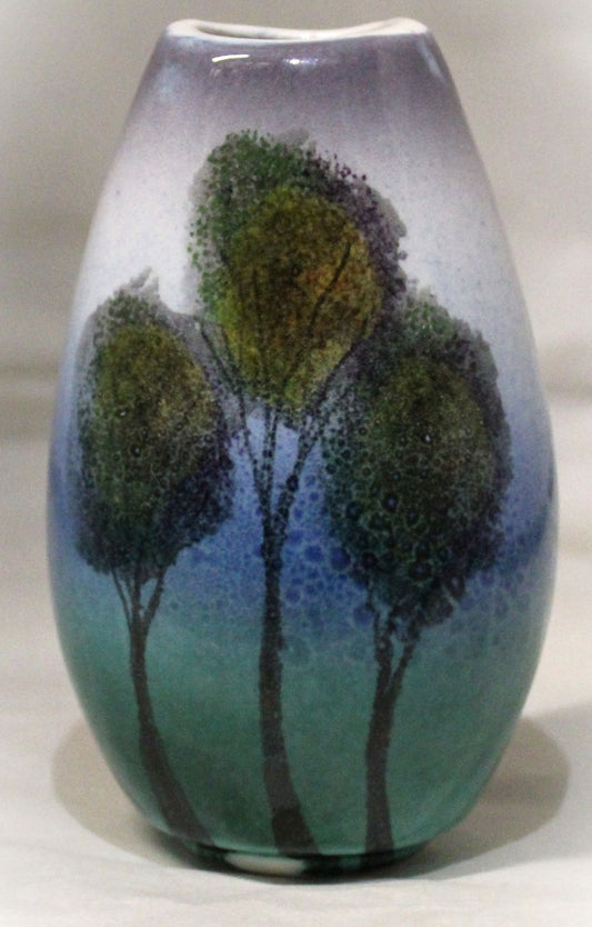 Hand-thrown, Mini Manhattan Vase - Trees in the Mist design