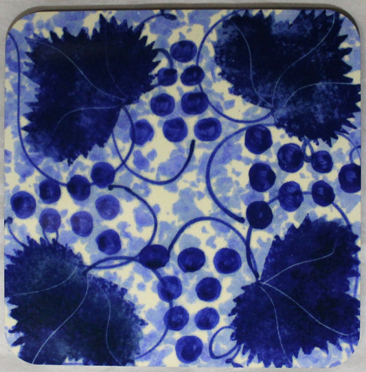 Wooden Coaster - Studio Poole Blue Vine design