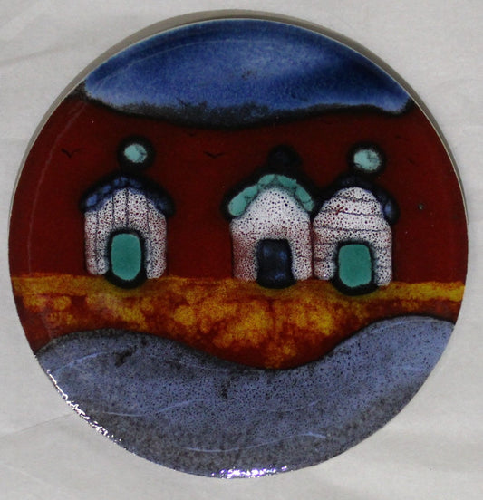 Ceramic hand painted coaster cork backed for protection  - Red Beach Huts