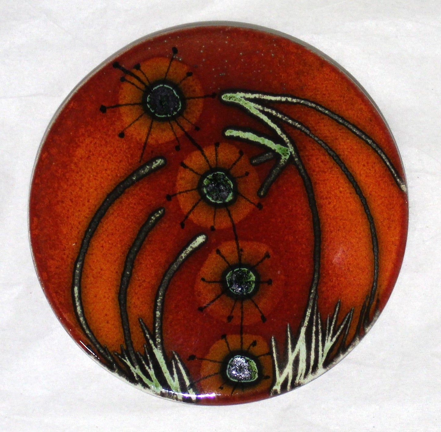 Ceramic hand painted coaster cork backed for protection  - Studio Poole Meadow