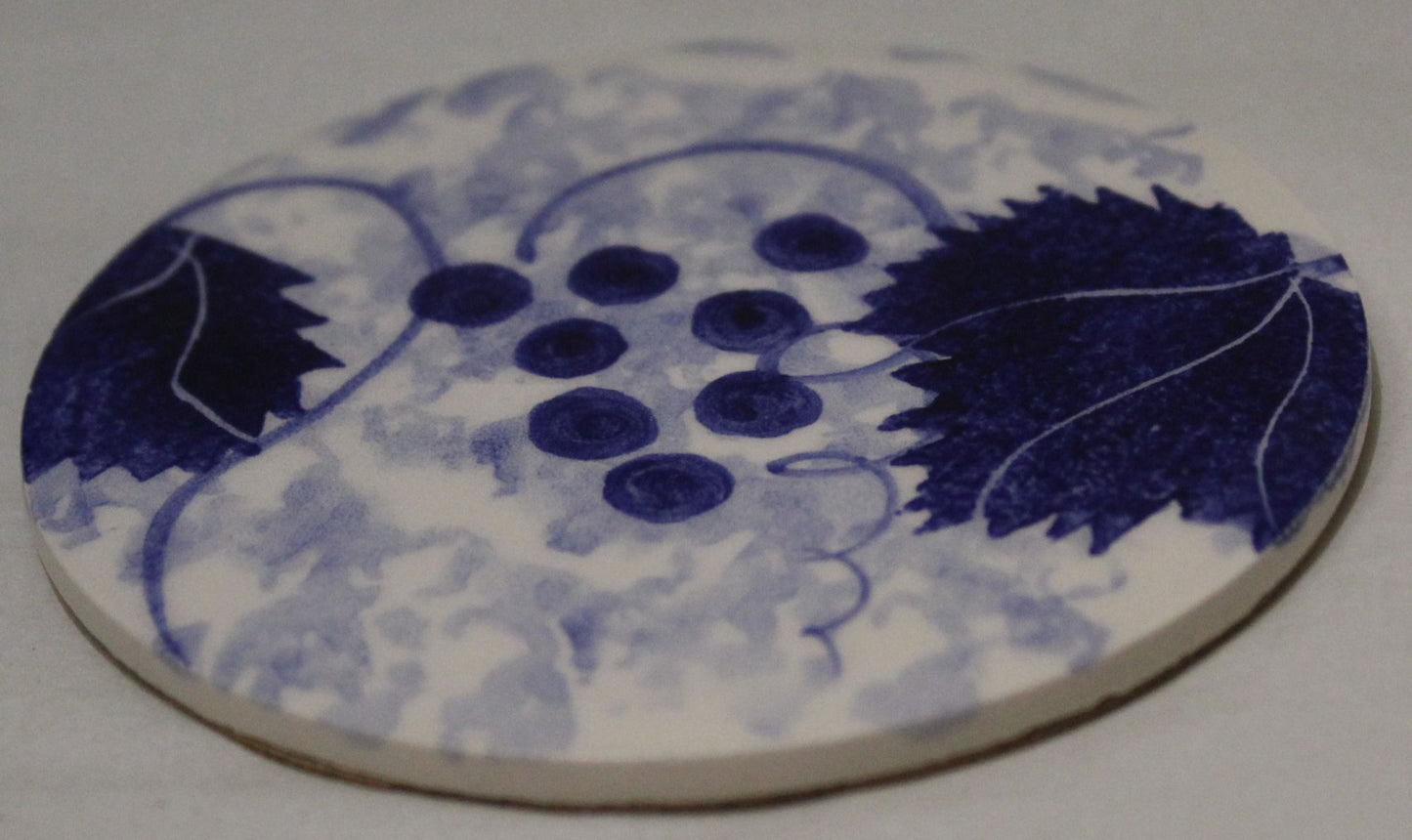Ceramic hand painted coaster cork backed for protection - Studio Poole Blue Vine design