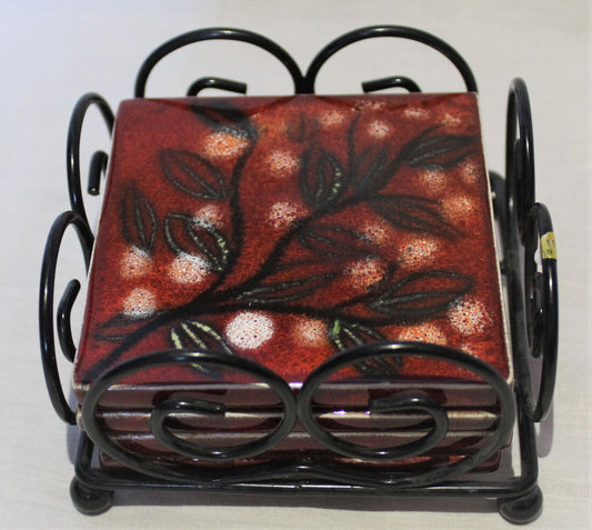 Coasters hand painted Cork backed - Set of 4 - Studio Poole Blossom design