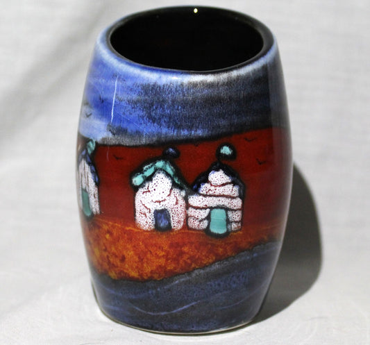 Hand-thrown, Mini asymmetrical Vase - Red beach Huts design