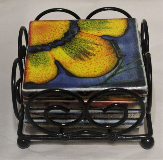 Coasters Cork Backed- Set of 4 - Studio Poole Wild Poppy Design