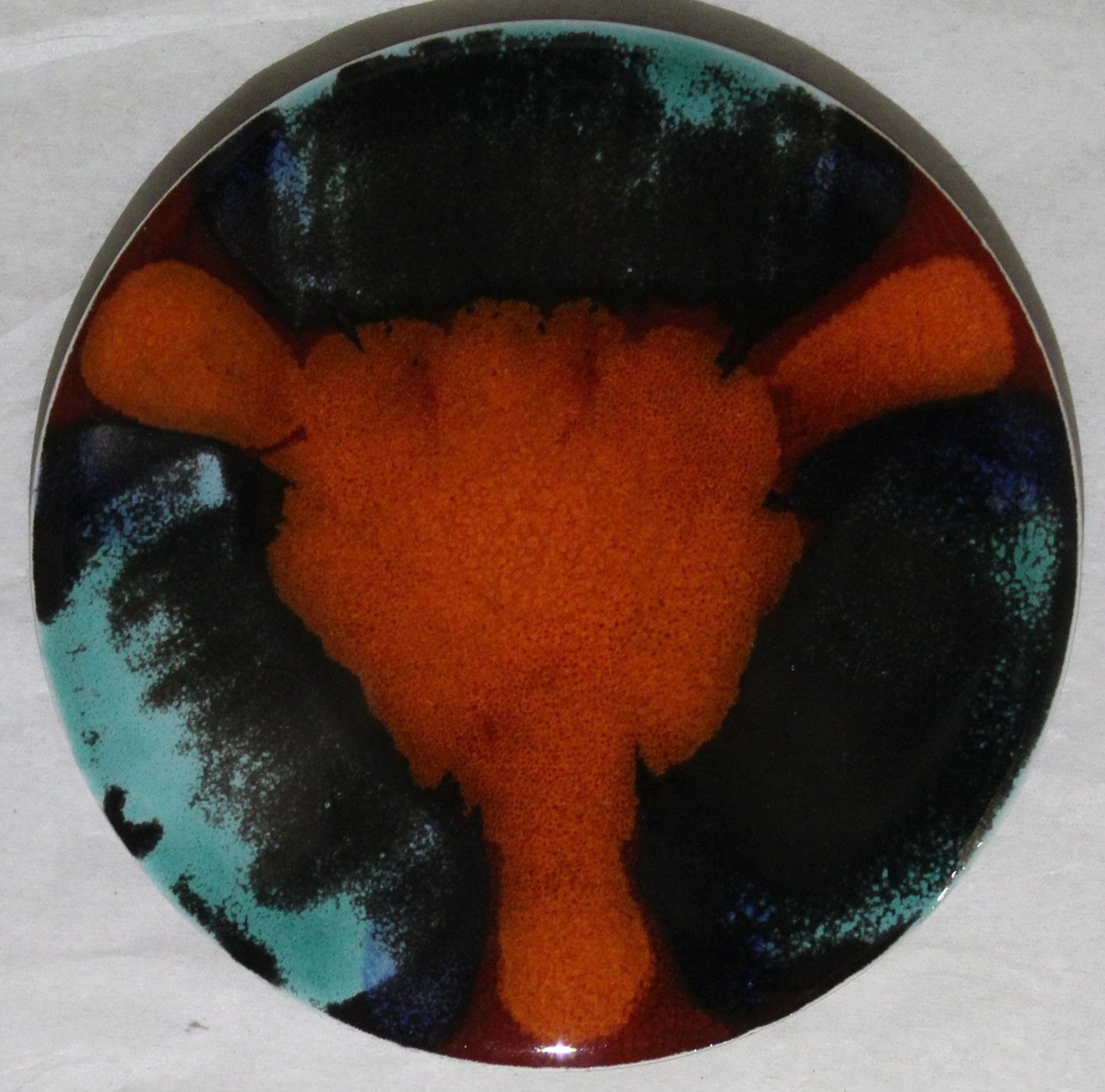 Ceramic hand painted coaster cork backed for protection - Studio Poole Volcano design