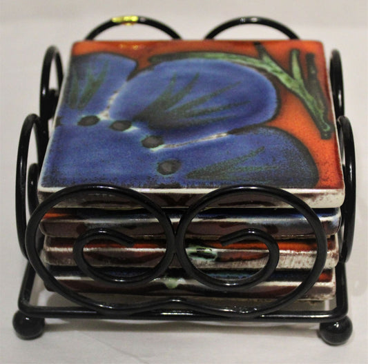 Coasters Cork Backed- Set of 4 - Studio Poole Himalayan Poppy Design