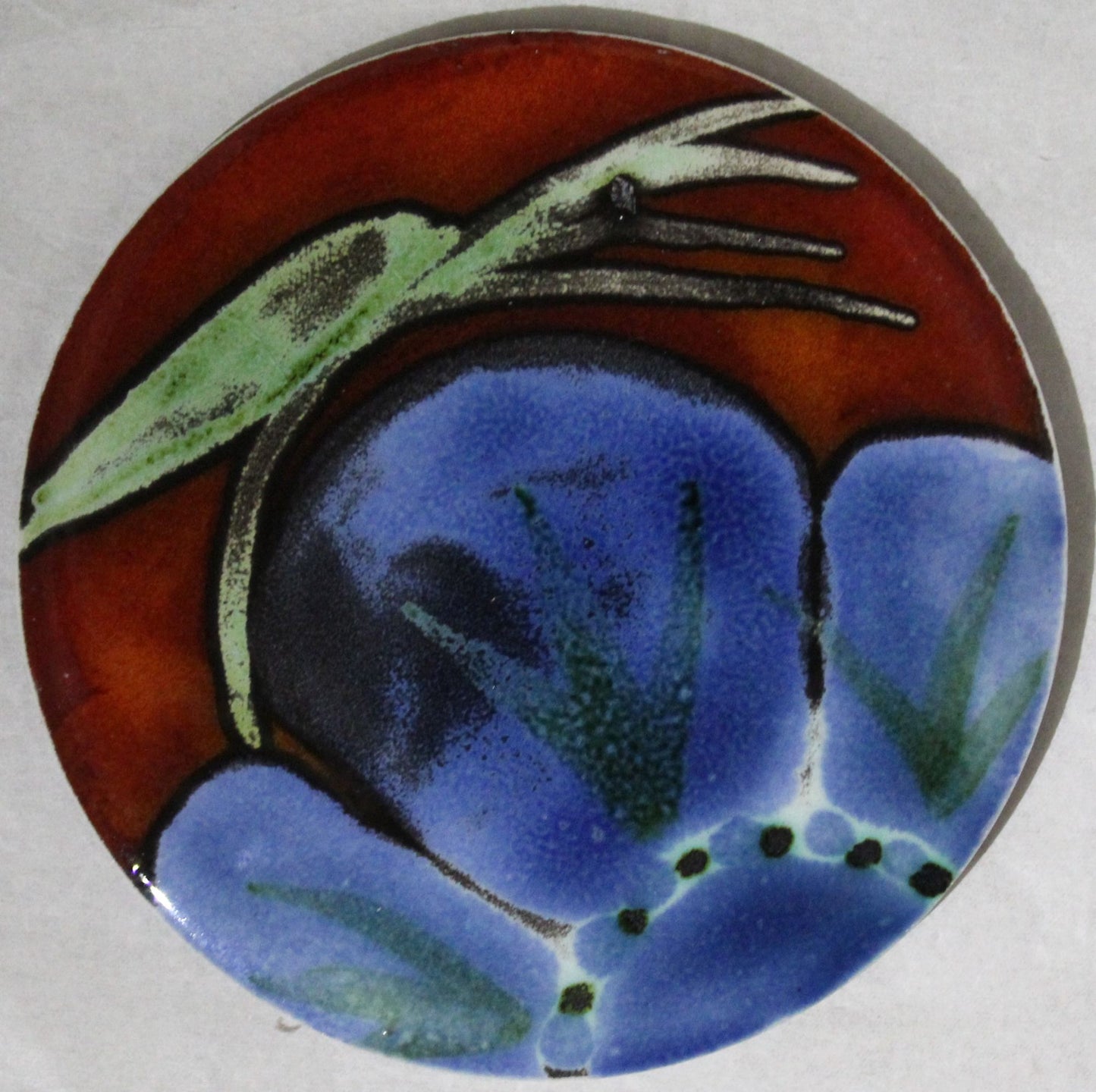 Ceramic hand painted coaster cork backed for protection - Studio Poole Himalayan Poppy
