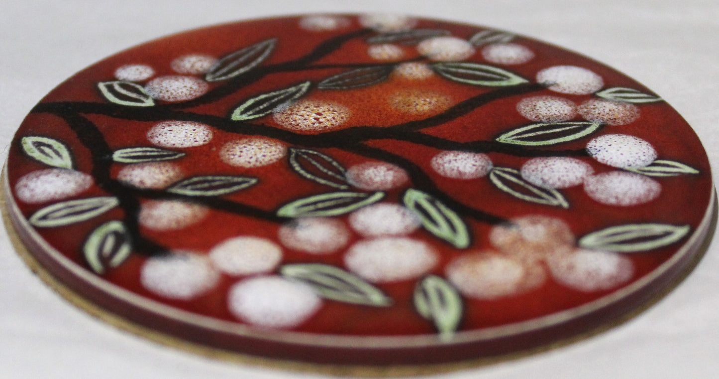 Ceramic hand painted coaster cork backed for protection- Studio Poole Blossom Design