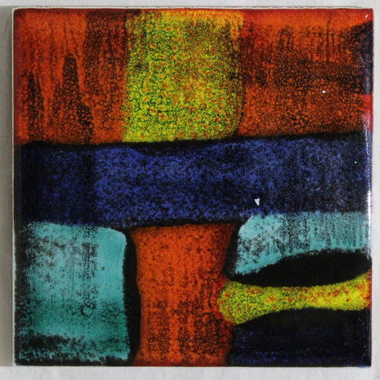 Ceramic hand painted coaster Cork backed for protection (square) - Studio Poole Gemstones design