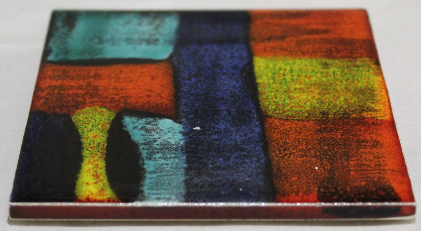 Ceramic hand painted coaster Cork backed for protection (square) - Studio Poole Gemstones design