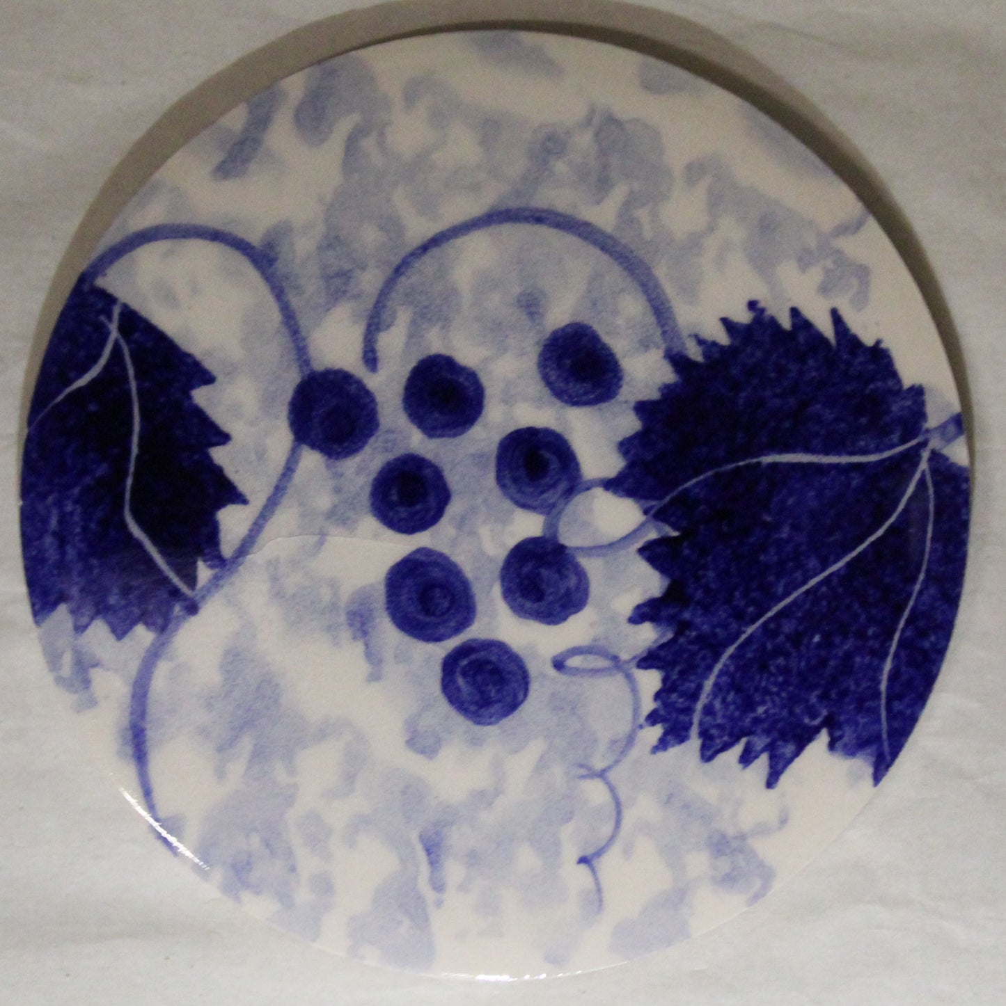 Ceramic hand painted coaster cork backed for protection - Studio Poole Blue Vine design