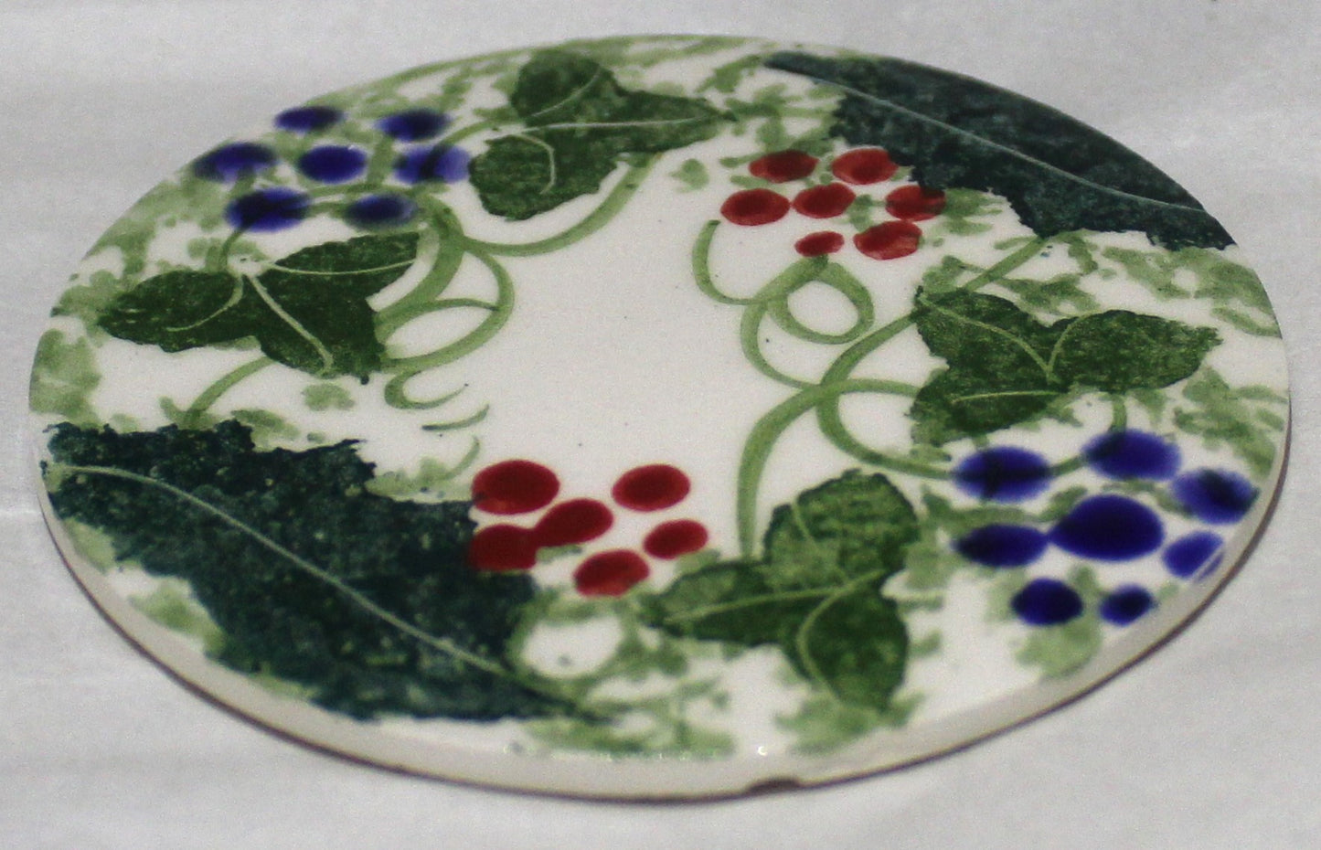 Ceramic hand painted coaster cork backed for protection- Studio Poole Winter Vine design