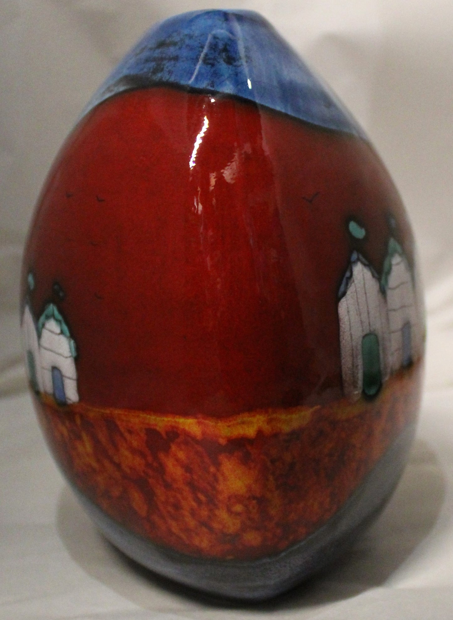 Hand-thrown Purse Vase - Red Beach Huts design