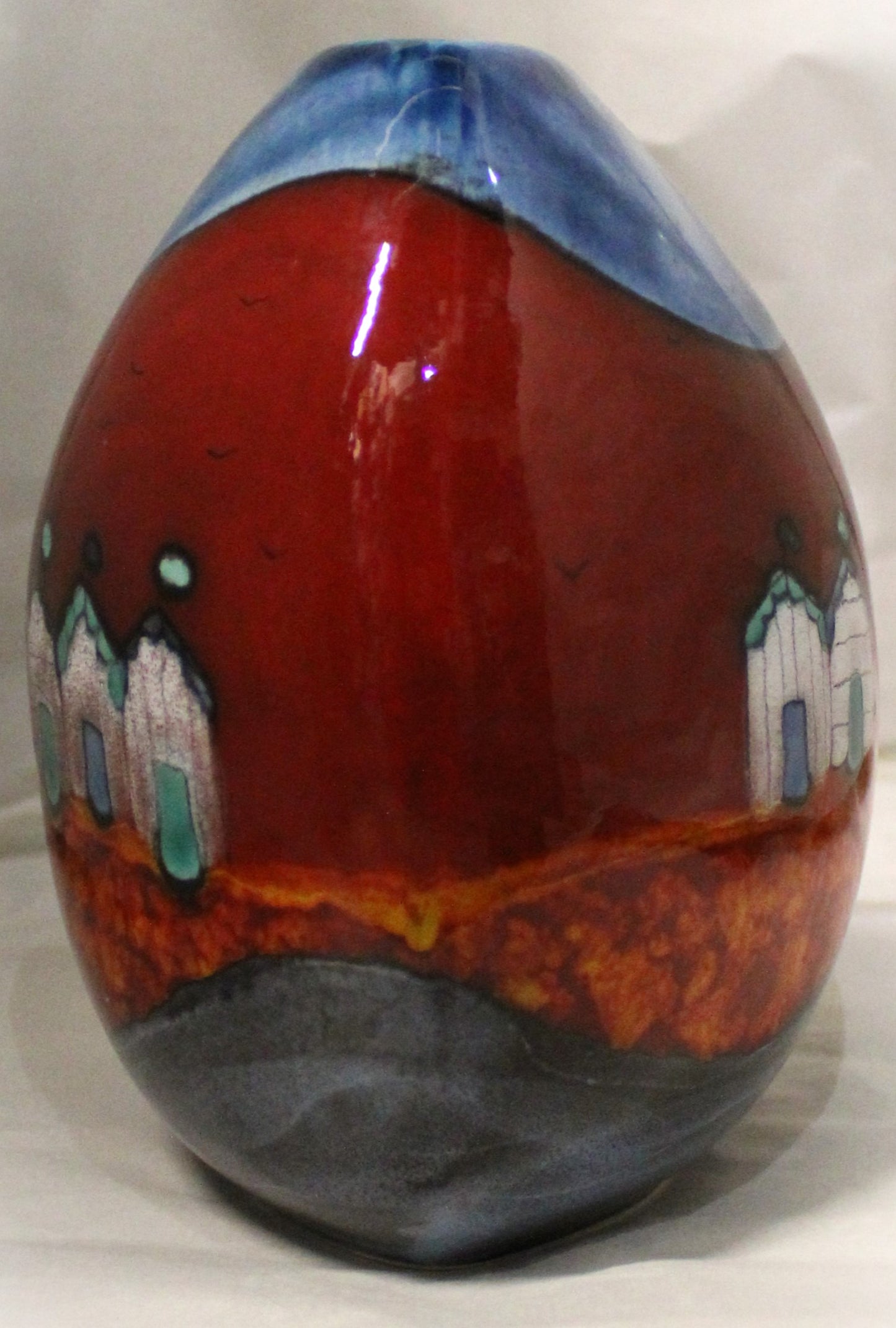 Hand-thrown Purse Vase - Red Beach Huts design