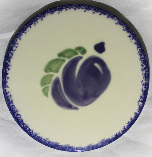 Ceramic hand painted coaster cork backed for protection - Studio Poole Dorset Fruits design - Plums