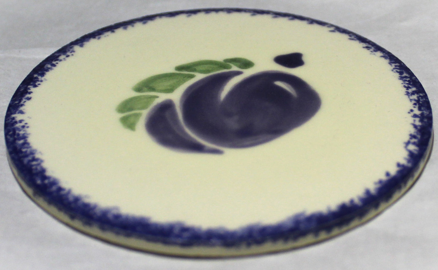 Ceramic hand painted coaster cork backed for protection - Studio Poole Dorset Fruits design - Plums