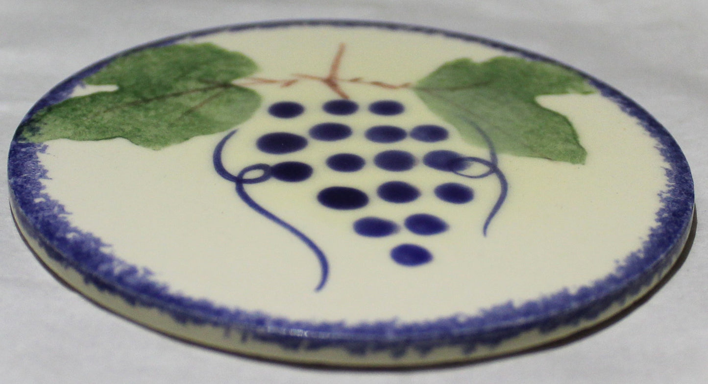 Ceramic hand painted coaster cork backed for protection - Studio Poole Dorset Fruits design - Grapes