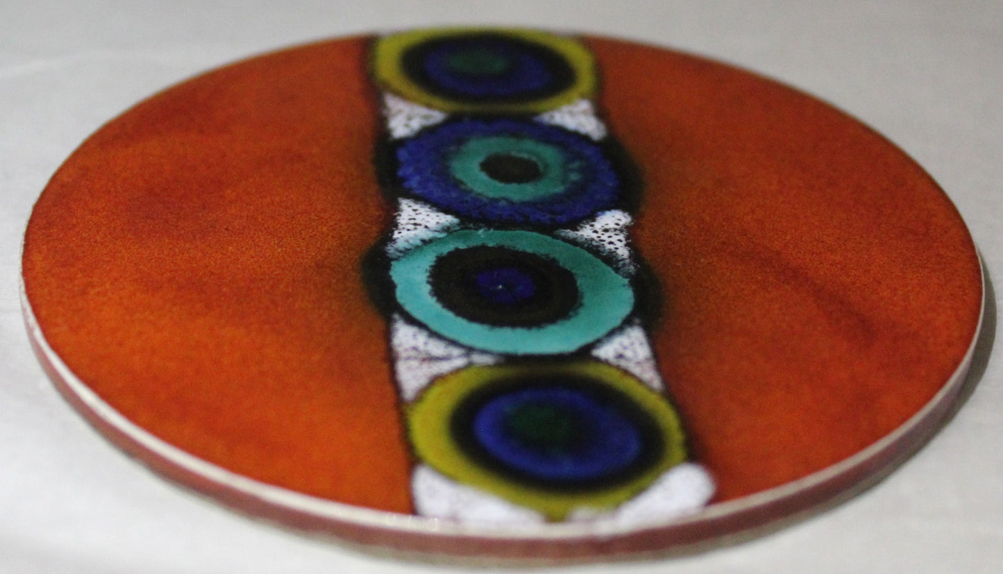 Ceramic hand painted coaster cork backed for protection- Studio Poole Eternity Design