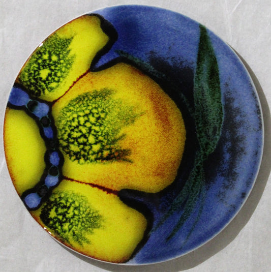 Ceramic hand painted coaster cork backed for protection - Studio Poole Wild Poppy