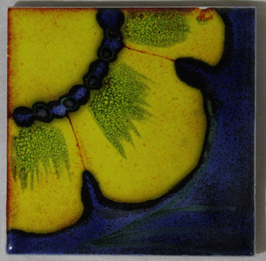 Ceramic hand painted coaster Cork backed for protection (square) - Studio Poole Wild Poppy design