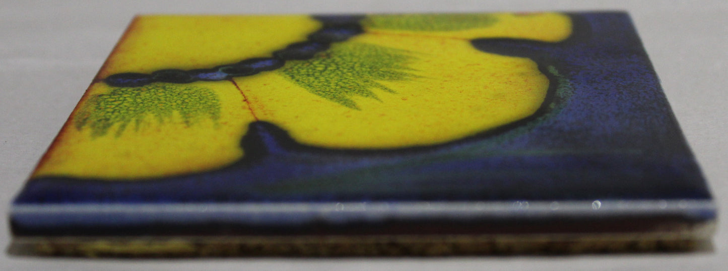 Ceramic hand painted coaster Cork backed for protection (square) - Studio Poole Wild Poppy design