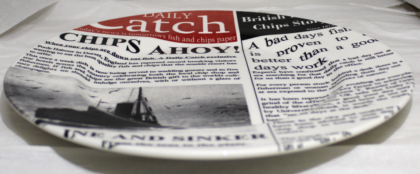 Poole Pottery Dinner Plate - Fish & Chips Newspaper design