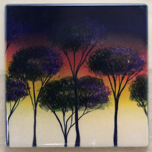 Sublimation Ceramic Coaster - Cork backed (square) - Sunset Trees design