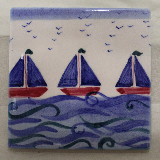 Sublimation Ceramic Coaster - Cork backed (square) - Studio Poole Lorna's Boats design