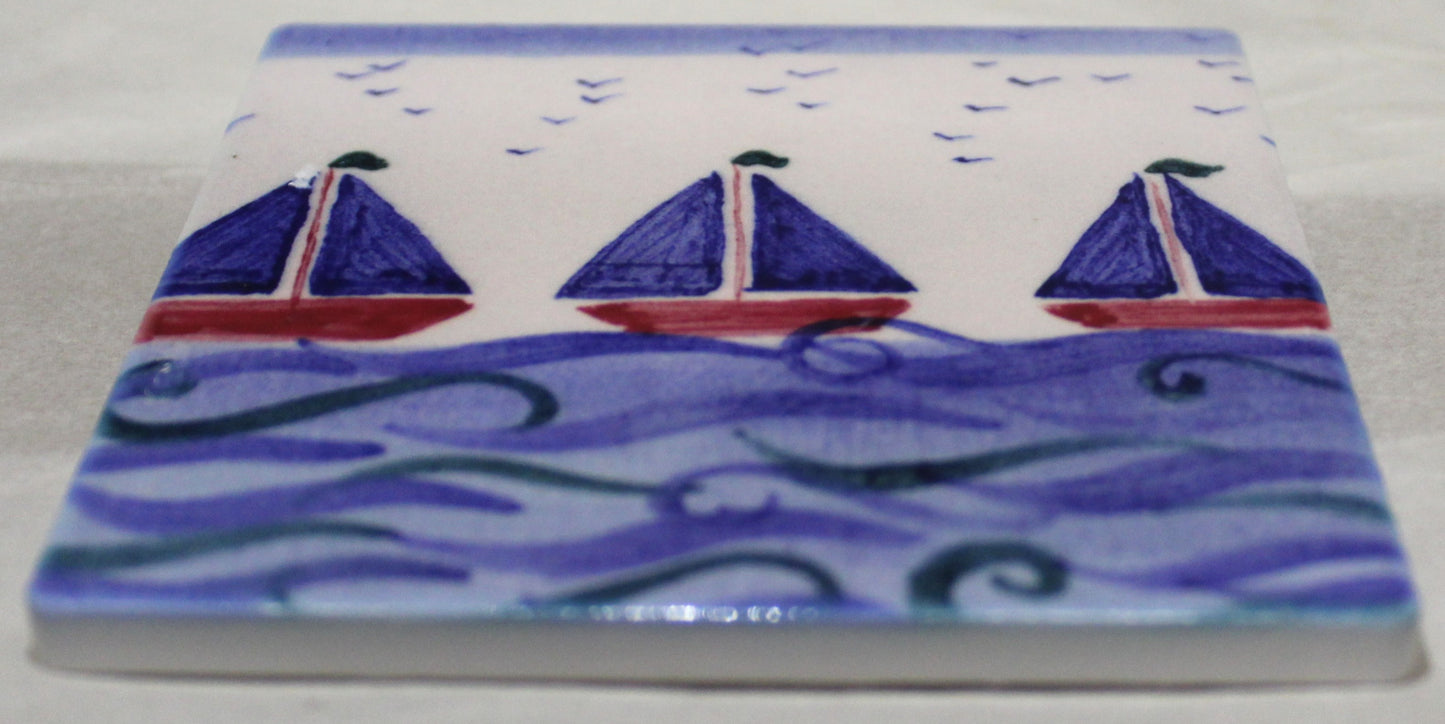 Sublimation Ceramic Coaster - Cork backed (square) - Studio Poole Lorna's Boats design