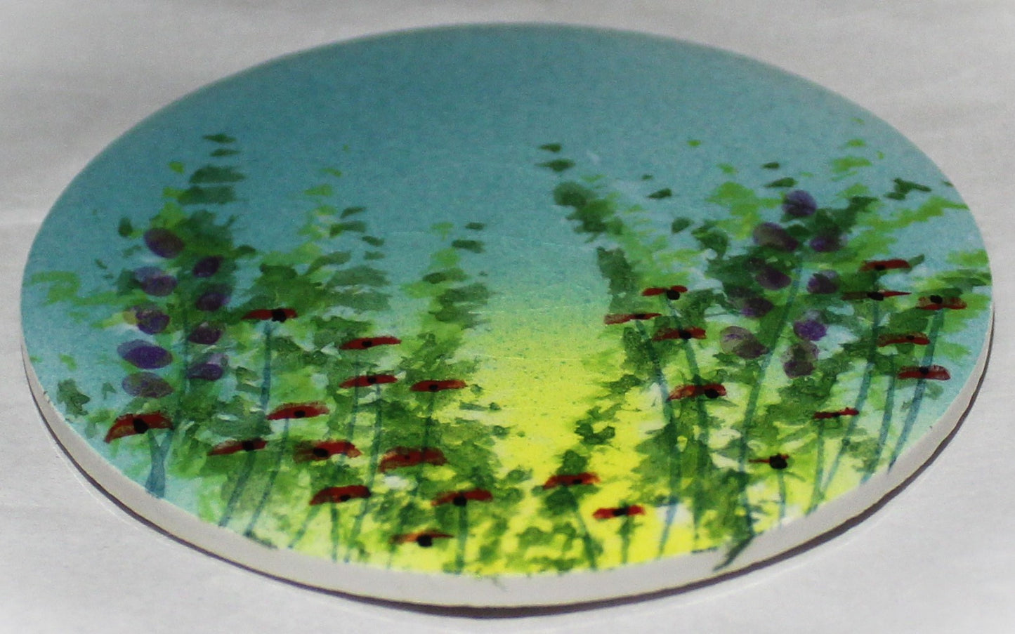 Ceramic hand painted coaster cork backed for protection - Studio Poole Meadow Field Blue