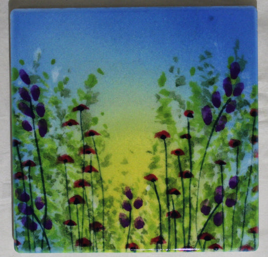 Sublimation Ceramic Coaster - Cork backed (square) - Studio Poole Meadow Field Blue