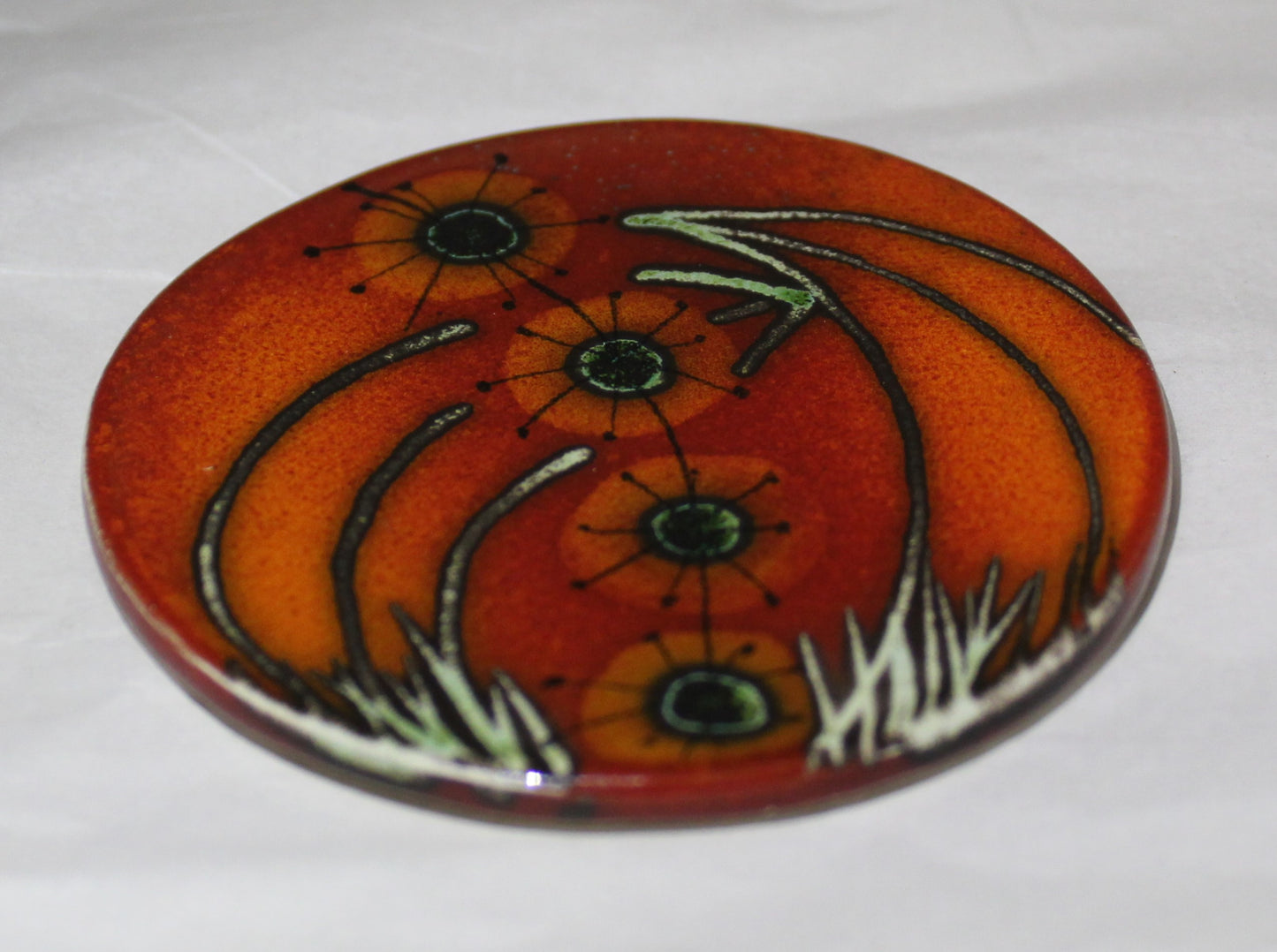 Ceramic hand painted coaster cork backed for protection  - Studio Poole Meadow