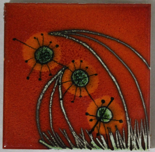 Ceramic hand painted coaster Cork backed for protection (square) - Studio Poole Meadow design