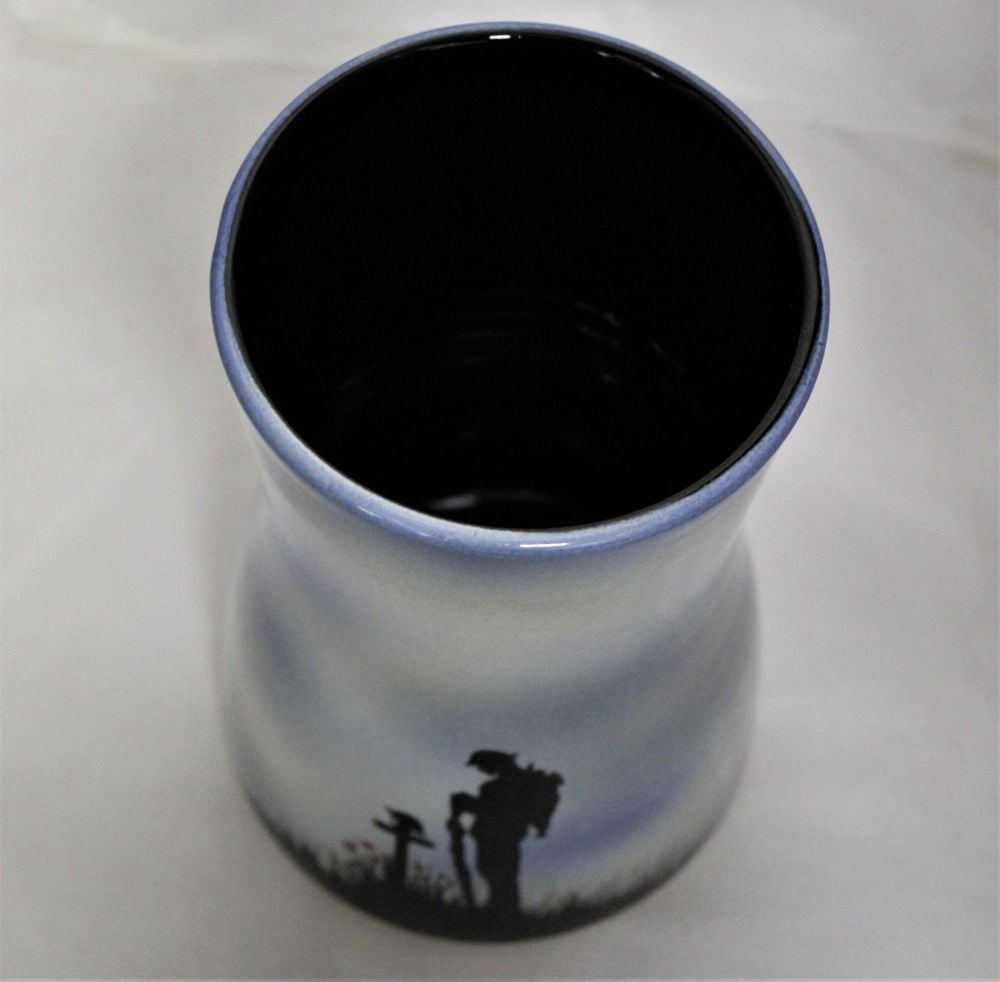 Hand Thrown 9 inch Vase - Mourning Rifleman - Blue