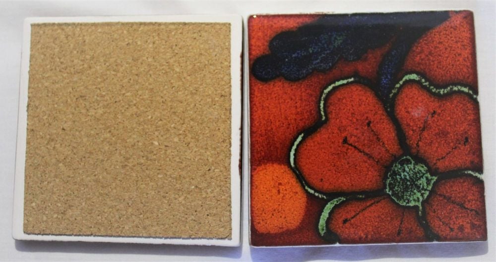 Coasters Cork Backed- Set of 4 - Studio Poole Poppyfield Design