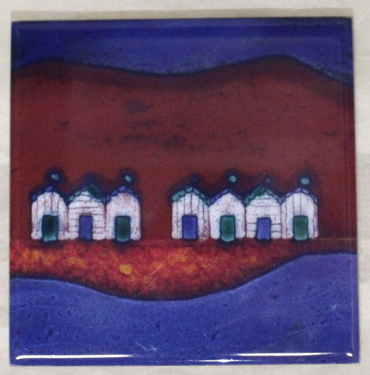 Sublimation Ceramic Coaster - Cork backed (square) - Studio Poole Red Beach Huts design