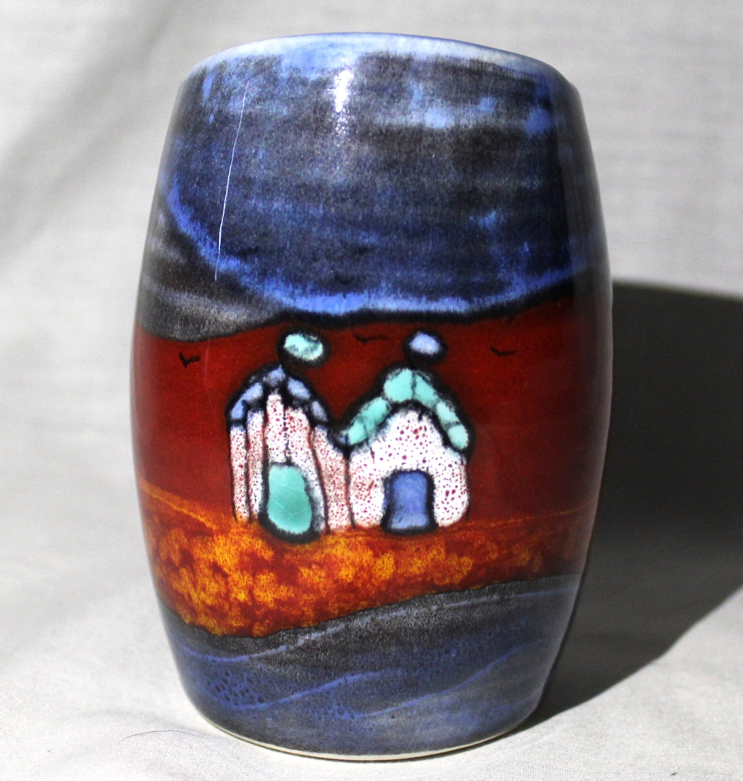 Hand-thrown, Mini asymmetrical Vase - Red beach Huts design