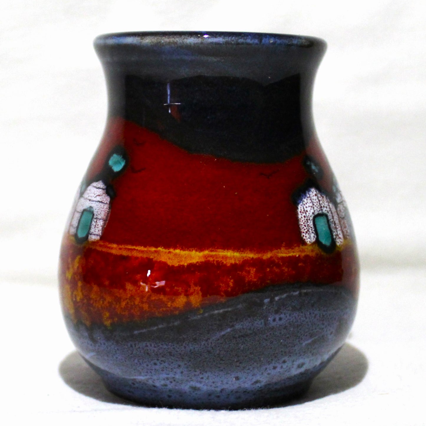 Hand-thrown, Mini Roman Vase - Red Beach Huts design