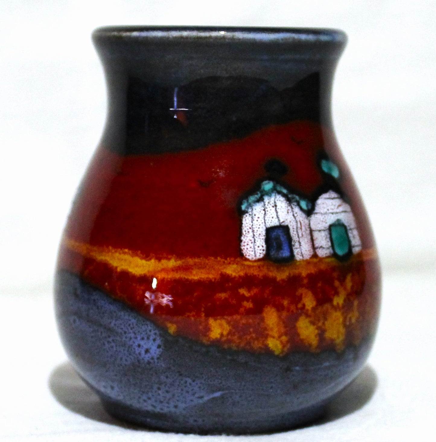Hand-thrown, Mini Roman Vase - Red Beach Huts design