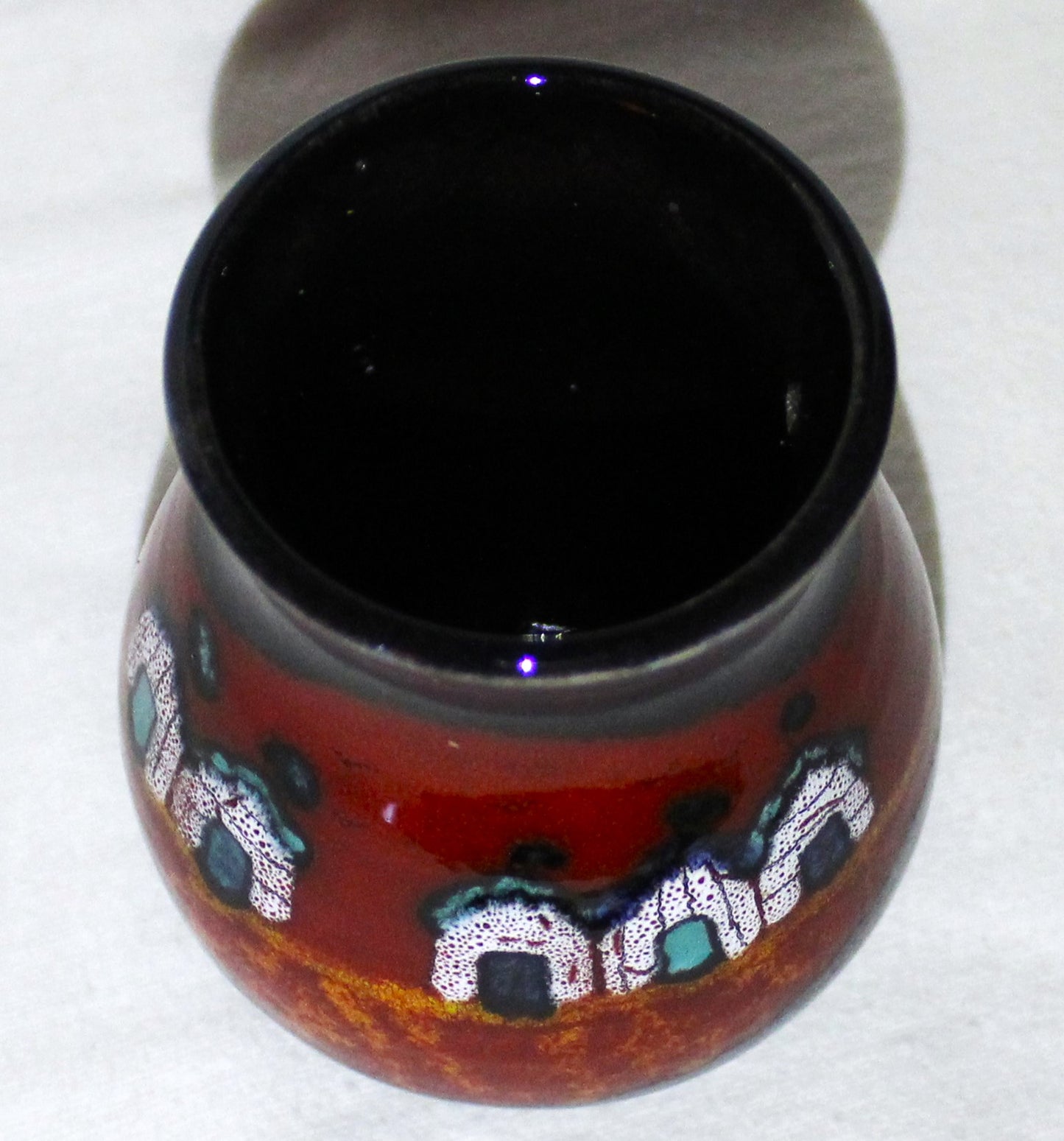Hand-thrown, Mini Roman Vase - Red Beach Huts design