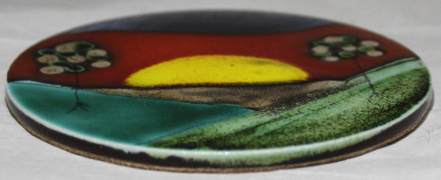 Ceramic hand painted coaster cork backed for protection - Studio Poole Sunrise design