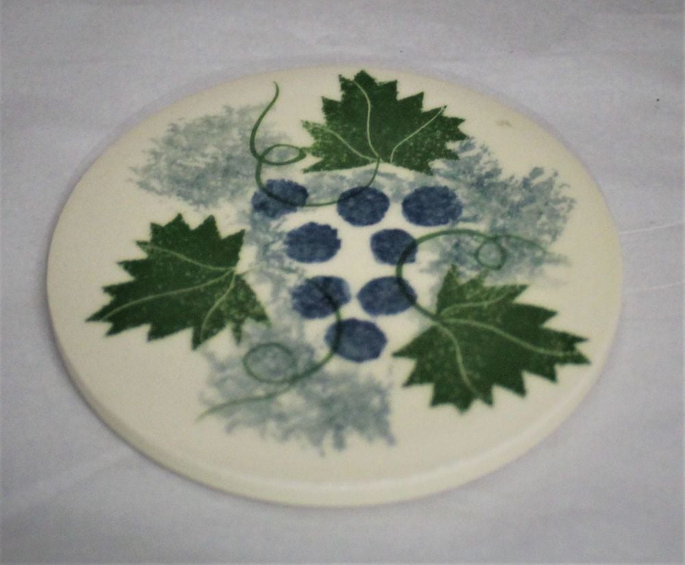 Ceramic hand painted coaster cork backed for protection - Studio Poole Vinyard design
