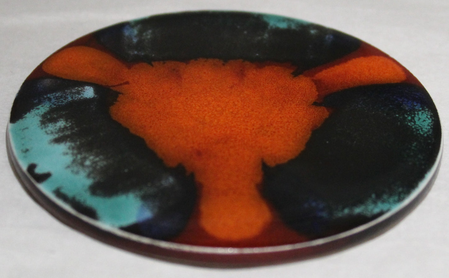Ceramic hand painted coaster cork backed for protection - Studio Poole Volcano design