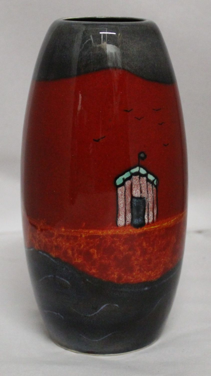 Torpedo Vase - Studio Poole Red Beach Huts