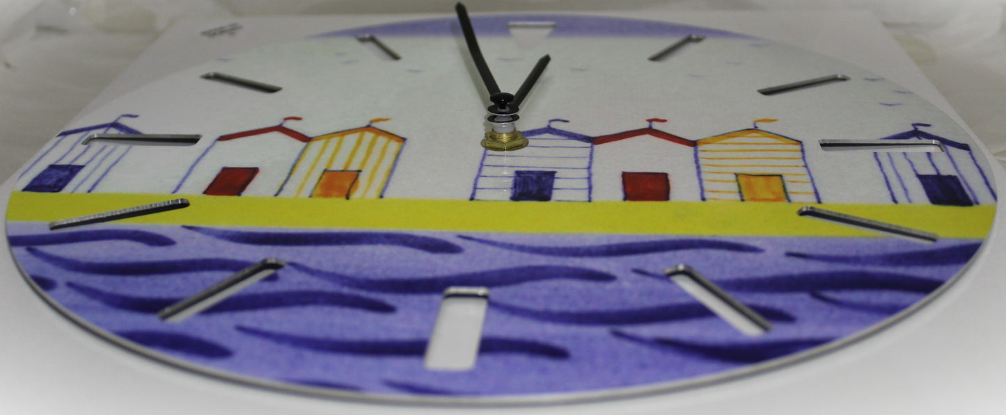 Large Sublimation Clock - Beach Huts design