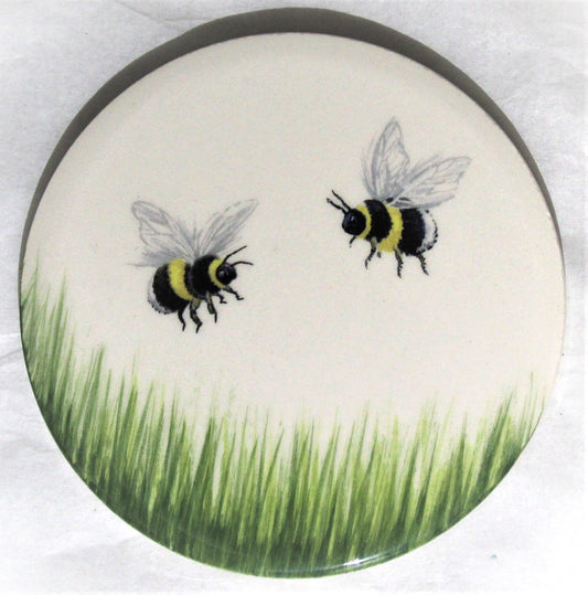 Ceramic hand painted coaster - Bees design