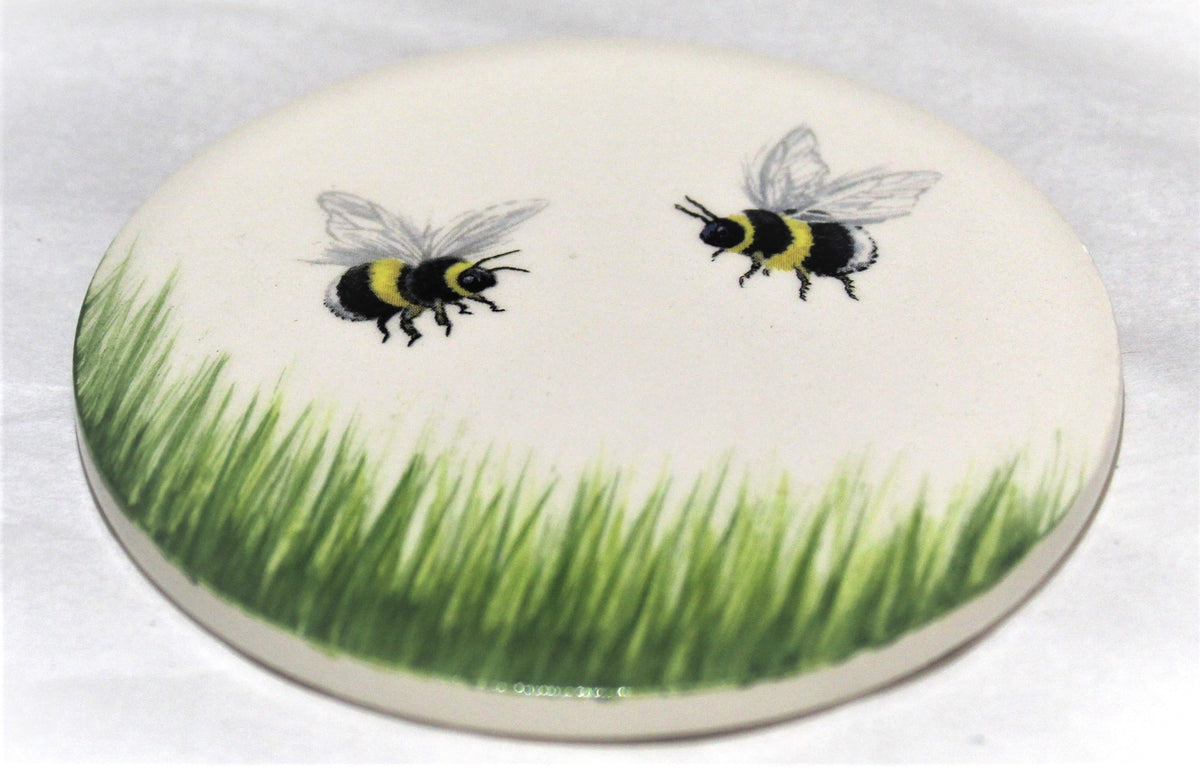 Ceramic hand painted coaster - Bees design