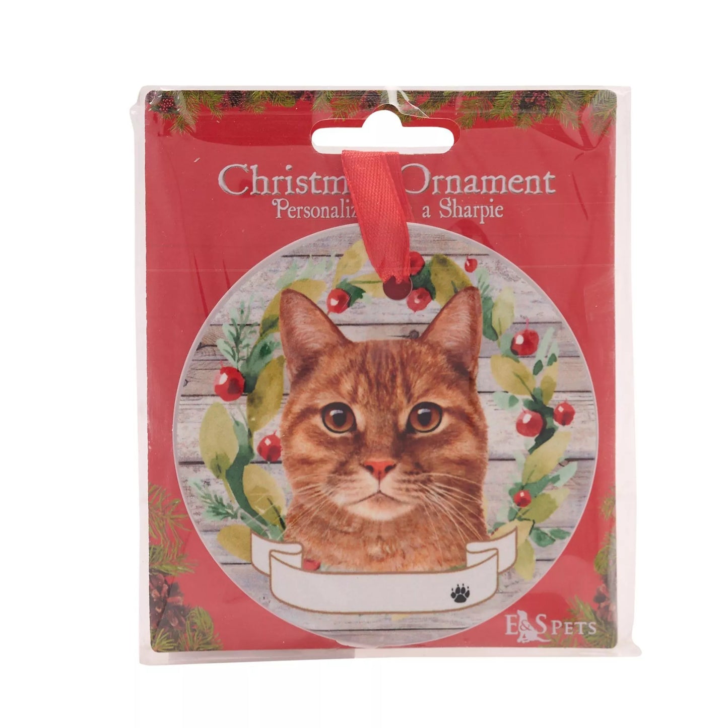 E&S Pets Orange Tabby Cat Hanging Wreath Decoration