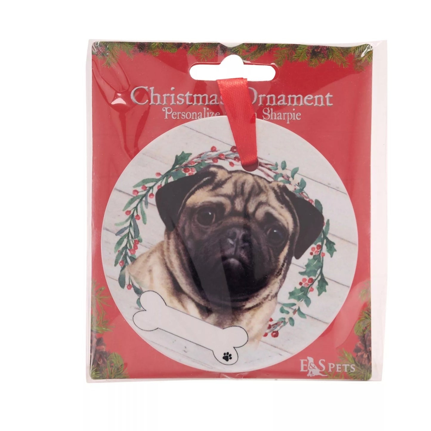 E&S Pets Pug Hanging Wreath Decoration